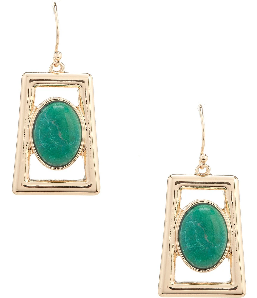 Dillard's Green Oval Stone Trapezoid Metal Drop Earrings