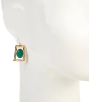 Dillard's Green Oval Stone Trapezoid Metal Drop Earrings