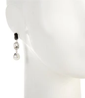 Dillard's Jet & Crystal Faceted Square Stone Pearl Drop Earrings