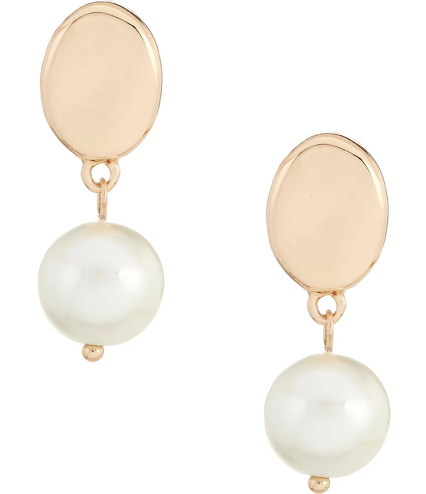 Dillard's Oval Metal Stud Pearl Drop Earrings