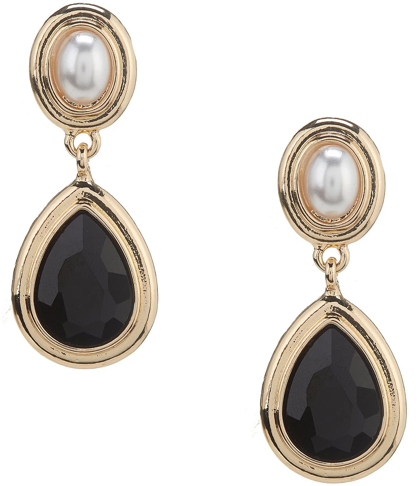 Dillard's Oval Pearl & Jet Stone Teardrop Drop Earrings