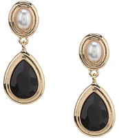 Dillard's Oval Pearl & Jet Stone Teardrop Drop Earrings