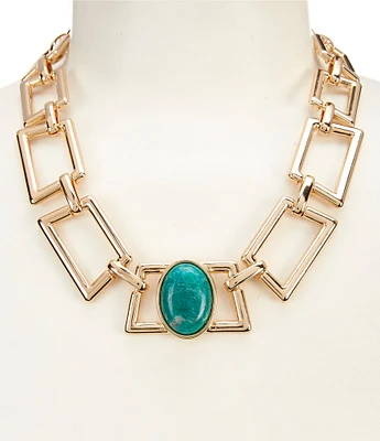 Dillard's Oval Stone Trapezoid Chain Collar Necklace