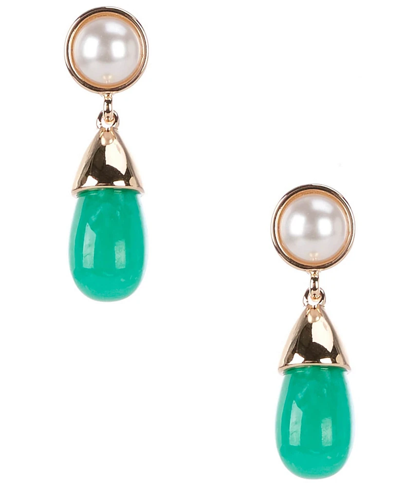 Dillard's Pearl Cab Stud Green Teardrop Bead Drop Earrings