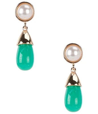 Dillard's Pearl Cab Stud Green Teardrop Bead Drop Earrings