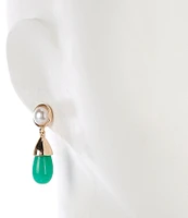 Dillard's Pearl Cab Stud Green Teardrop Bead Drop Earrings