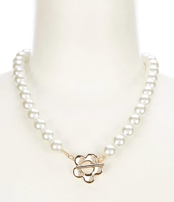 Dillard's Pearl Metal Flower Frontal Necklace