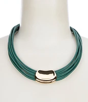 Dillard's Polished Metal Green Leather Multi Row Collar Necklace