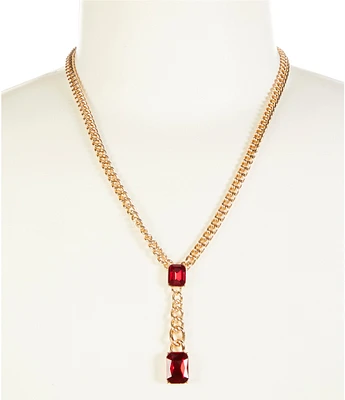 Dillard's Siam Square Double Stone Curb Chain Y Necklace