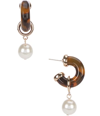 Dillard's Tortoise Small Hoop Pearl Drop Earrings