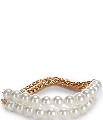 Dillard's Wheat Chain & Pearl Stretch Bracelet Set