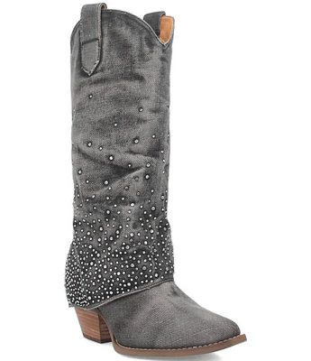 Dingo Eye Candy Denim Rhinestone Fold Over Western Boots