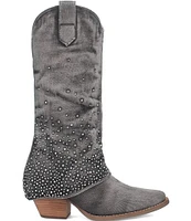 Dingo Eye Candy Denim Rhinestone Fold Over Western Boots