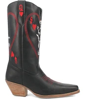 Dingo Queen A Hearts Embroidered Leather Mid Western Boots