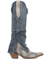 Dingo Shabby Denim Snake Embossed Western Boots