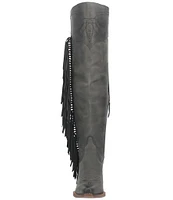 Dingo Sky High Over The Knee Distressed Leather Fringe Western Boots