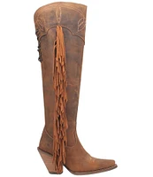 Dingo Sky High Over The Knee Distressed Leather Fringe Western Boots