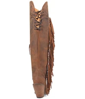 Dingo Sky High Over The Knee Distressed Leather Fringe Western Boots