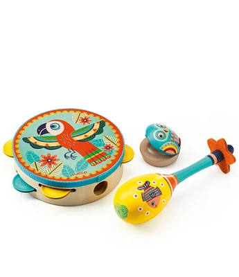 Djeco Animambo Tambourine, Maraca, Castanet Musical Instrument Set