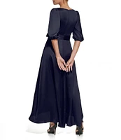 DKNY by Donna Karan 3/4 Balloon Sleeve Surplice V-Neck Faux Wrap Gown