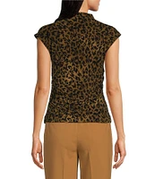 DKNY by Donna Karan Animal Print Jersey Sleeveless Funnel Neck Ruched Top