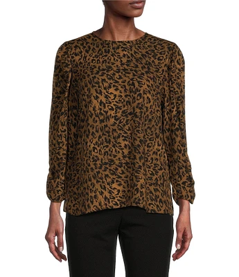 DKNY by Donna Karan Animal Print Seersucker 3/4 Sleeve Blouse