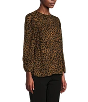 DKNY by Donna Karan Animal Print Seersucker 3/4 Sleeve Blouse