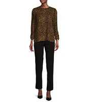 DKNY by Donna Karan Animal Print Seersucker 3/4 Sleeve Blouse