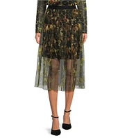 DKNY by Donna Karan Animal Print Tulle Overlay A-Line Midi Skirt