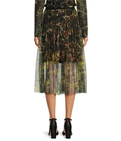 DKNY by Donna Karan Animal Print Tulle Overlay A-Line Midi Skirt