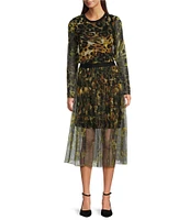 DKNY by Donna Karan Animal Print Tulle Overlay A-Line Midi Skirt