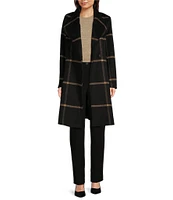 DKNY by Donna Karan Asymmetrical Button Front Single Breasted Windowpane Wool Blend Coat