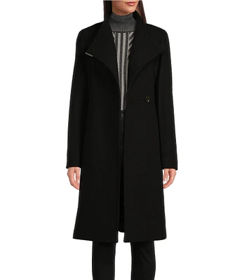 DKNY by Donna Karan Asymmetrical Button Front Single Breasted Wool Blend Coat