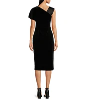 DKNY by Donna Karan Asymmetrical V-Neck One Short Sleeve Sheath Midi Dress