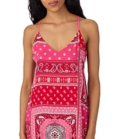 DKNY by Donna Karan Bandana Print Sleeveless V-Neck Woven Long Chemise