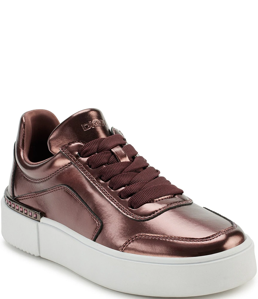 DKNY by Donna Karan Beverley Metallic Leather Lace Up Platform Sneakers