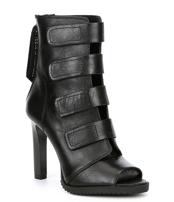 DKNY by Donna Karan Blake Strappy Leather Peep Toe Stiletto Booties