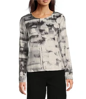 DKNY by Donna Karan All Over Sequin Printed Crew Neck Long Sleeve Top