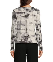 DKNY by Donna Karan All Over Sequin Printed Crew Neck Long Sleeve Top