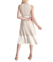 DKNY by Donna Karan Asymmetrical Neck Color Block Stretch Knit Midi Dress