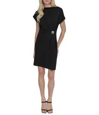 DKNY by Donna Karan Boat Neck Short Sleeve Matte Jersey Tunic Dress