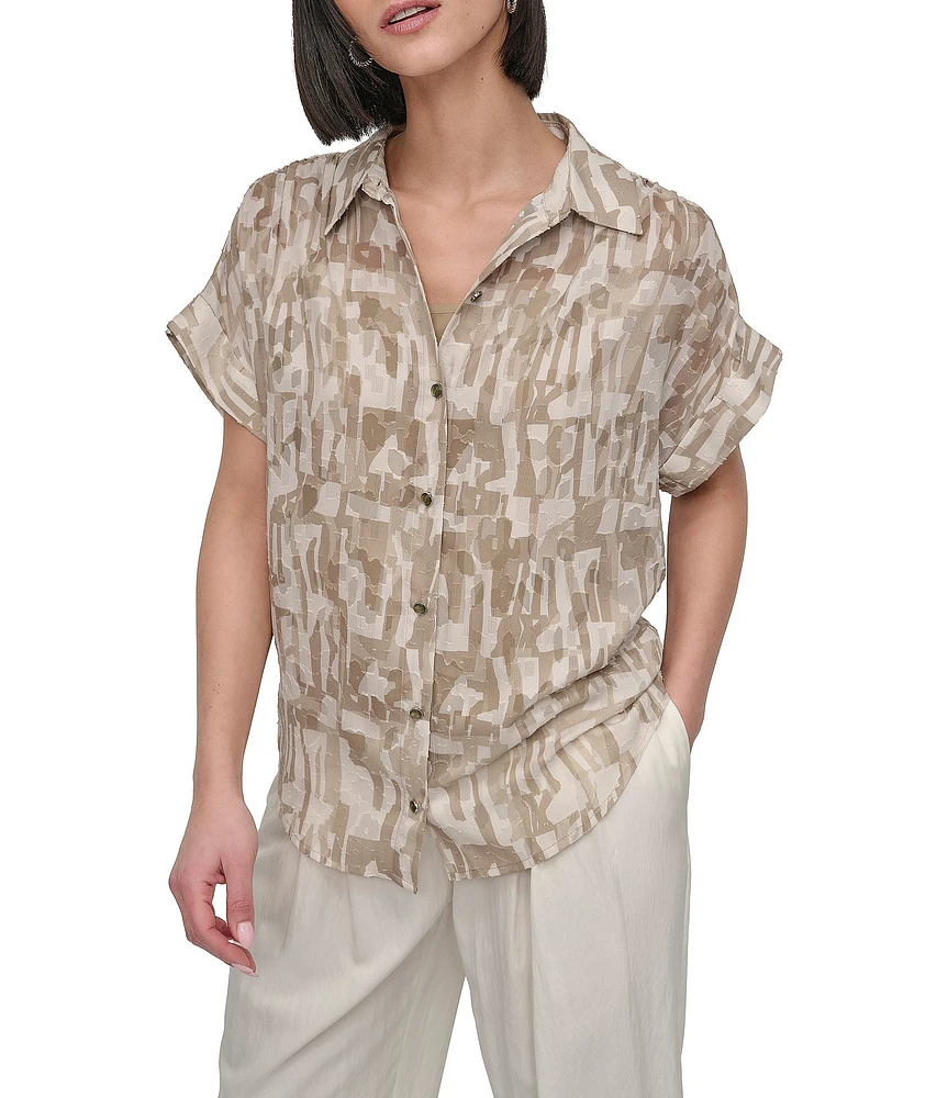 DKNY by Donna Karan Burnout Short Sleeve Button Front Shirt
