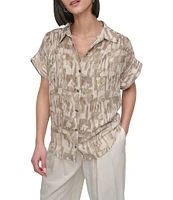 DKNY by Donna Karan Burnout Short Sleeve Button Front Shirt
