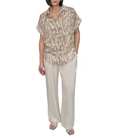 DKNY by Donna Karan Burnout Short Sleeve Button Front Shirt
