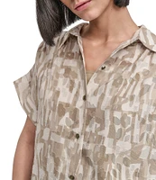 DKNY by Donna Karan Burnout Short Sleeve Button Front Shirt