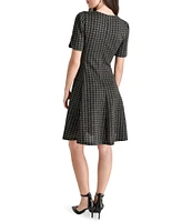 DKNY by Donna Karan Button Sleeve Metallic Houndstooth A-Line Dress