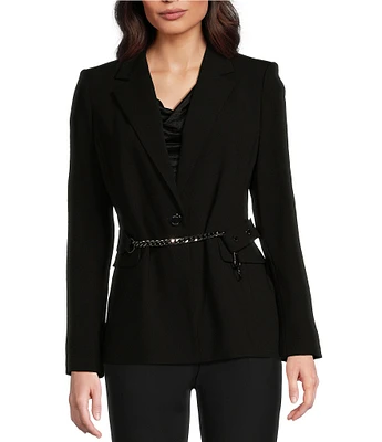 DKNY By Donna Karan Chain Belted Notch Lapel One-Button Jacket