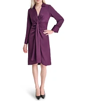 DKNY by Donna Karan Collar Drape Front Satin Shirt Dress