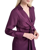 DKNY by Donna Karan Collar Drape Front Satin Shirt Dress