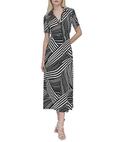 DKNY by Donna Karan Collared V-Neck Short Sleeve Midi Shirt Dress